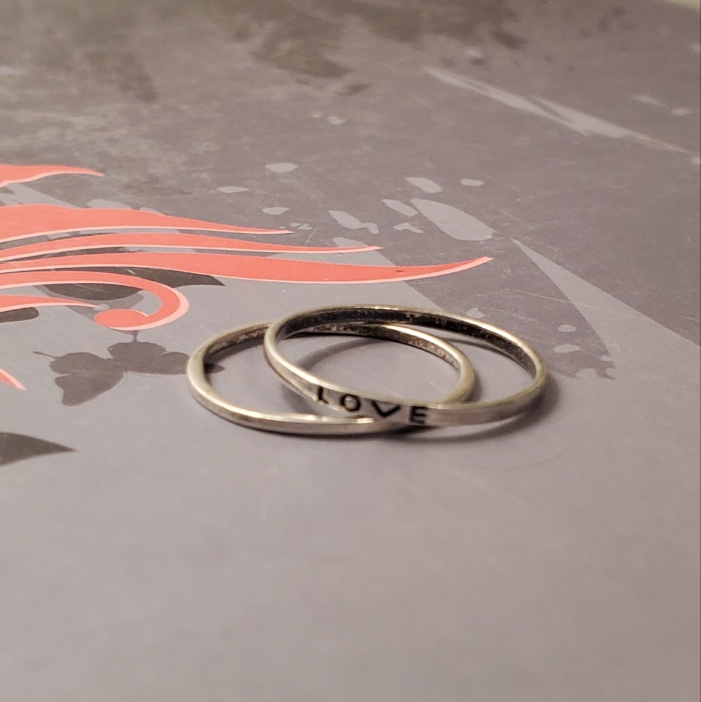 LOVE Silver Stacking Rings (2 rings) - Picture 3 of 3